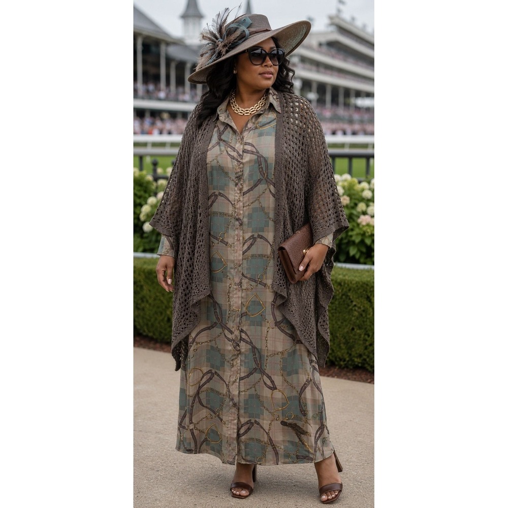 LRL Collared Shirt Dress sz 22W & Torrid O/S Brown Crochet Sweater Coverup